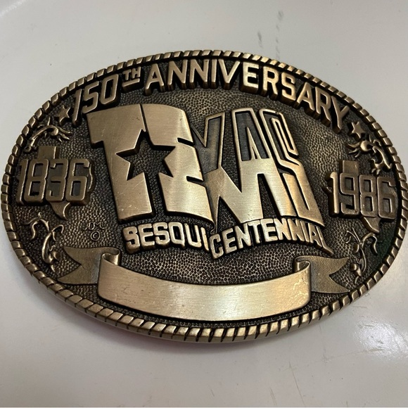 TEXAS 150th Anniversary Sesquicentennial Solid Brass Collector Belt Buckle EUC - Picture 1 of 9
